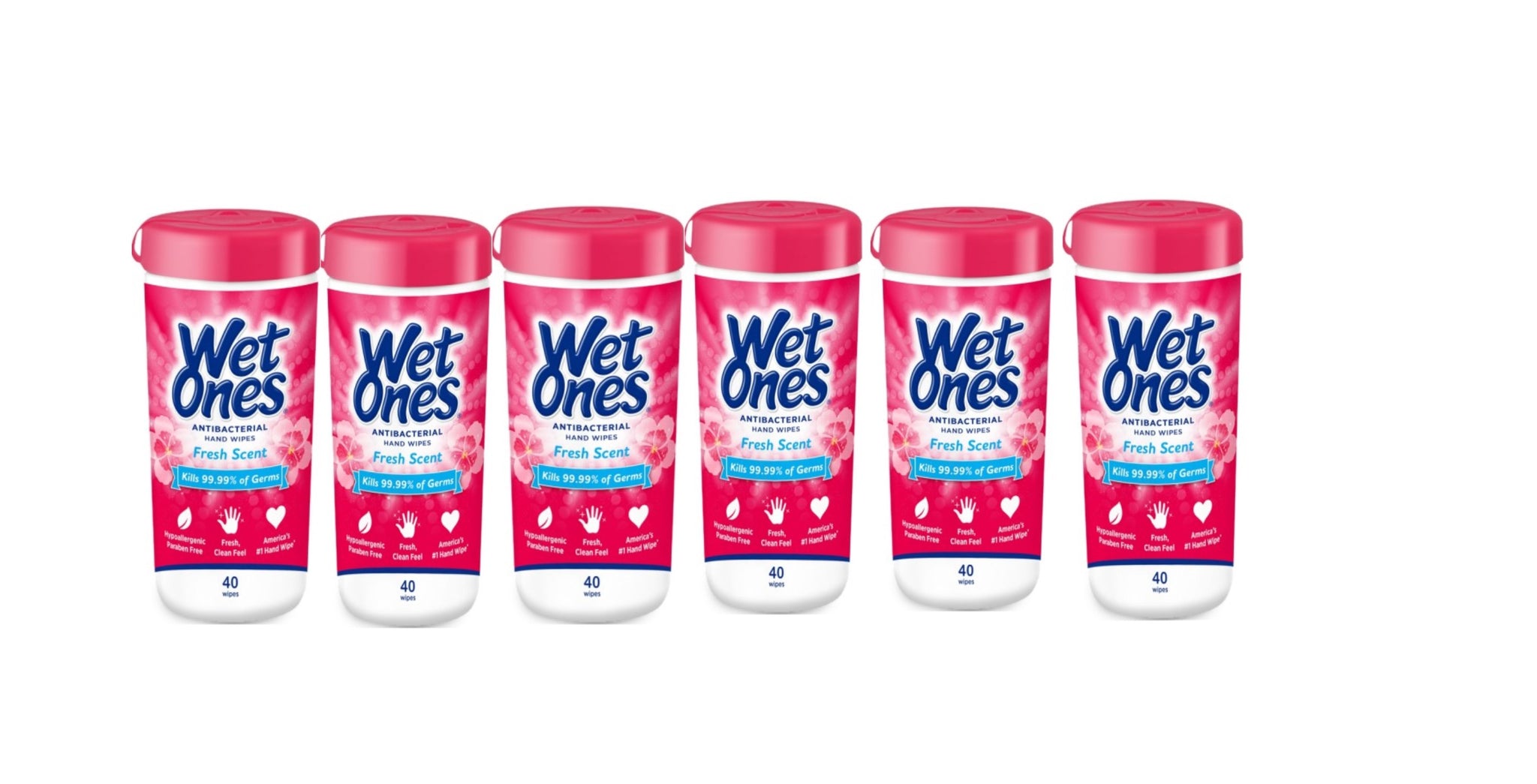 (6 Pk) Wet Ones Antibacterial Hand Wipes Canister, Fresh Scent, 40 Ct