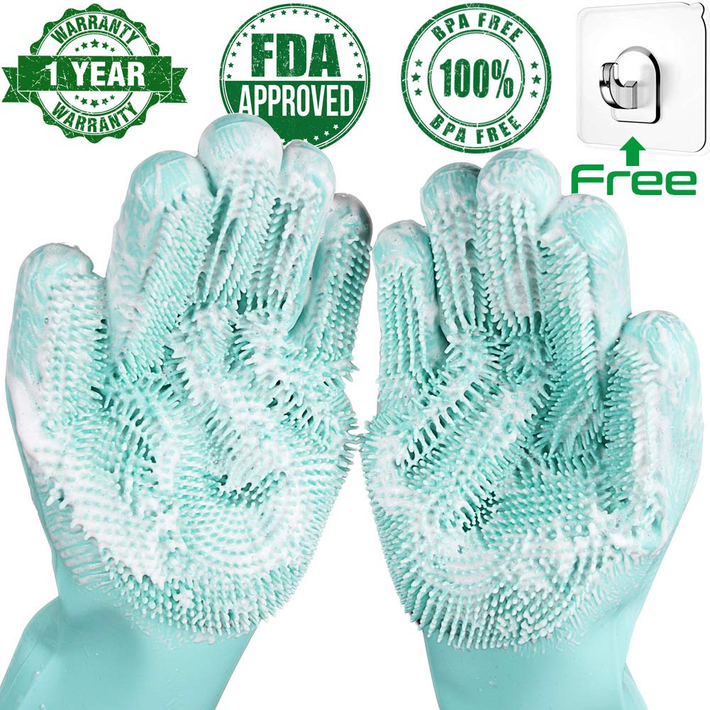 2Pcs/Pair Magic Dishwashing Gloves with Scrubber, Silicone